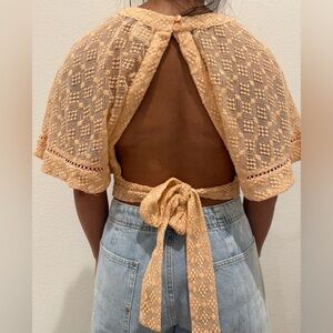 Chic Lace Backless Blouse in Peach